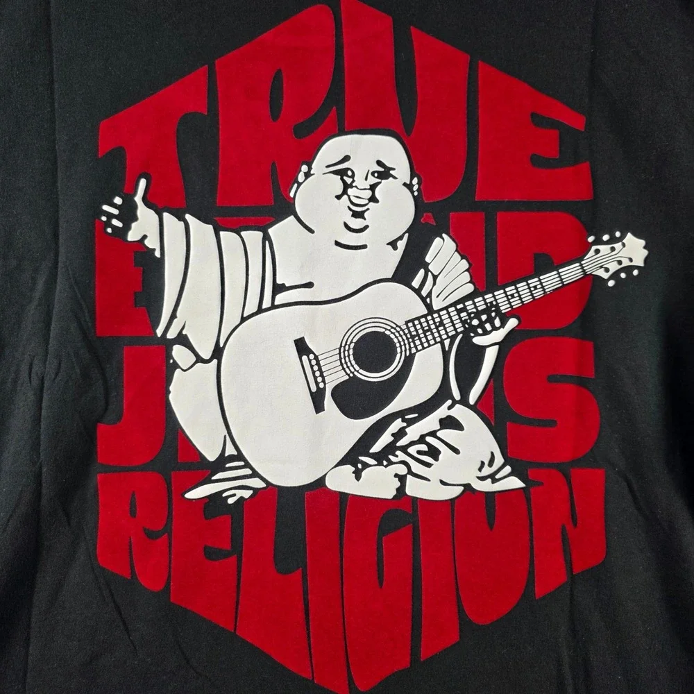 True Religion Mens Hexa Buddha Tee Jet Black Red Graphic T-Shirt XXL New 701203‎